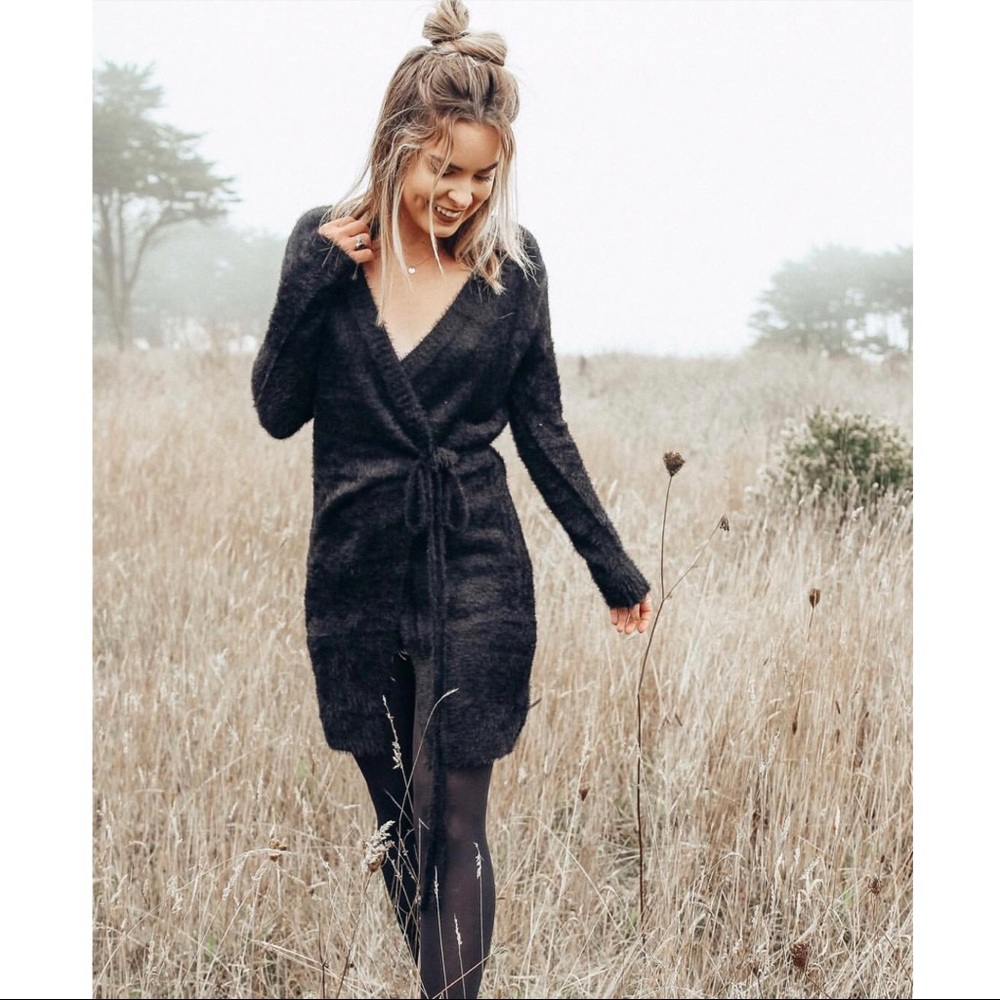 Eyelash Sweater Wrap Dress